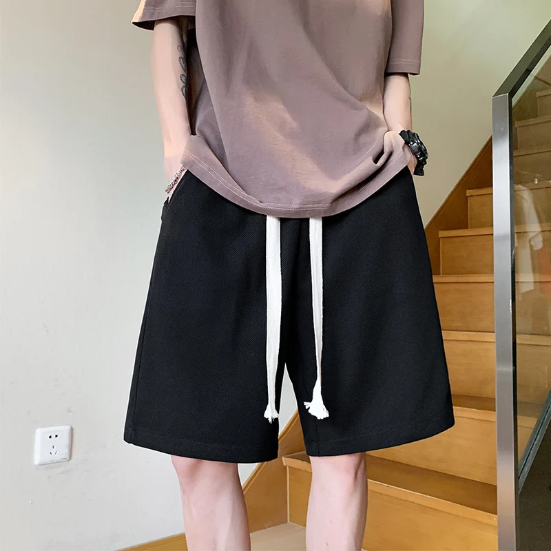 New Summer Men's Solid High Waist Elastic Loose Classic Casual Pants Pockets Drawstring Fashion Commuter All-match Shorts