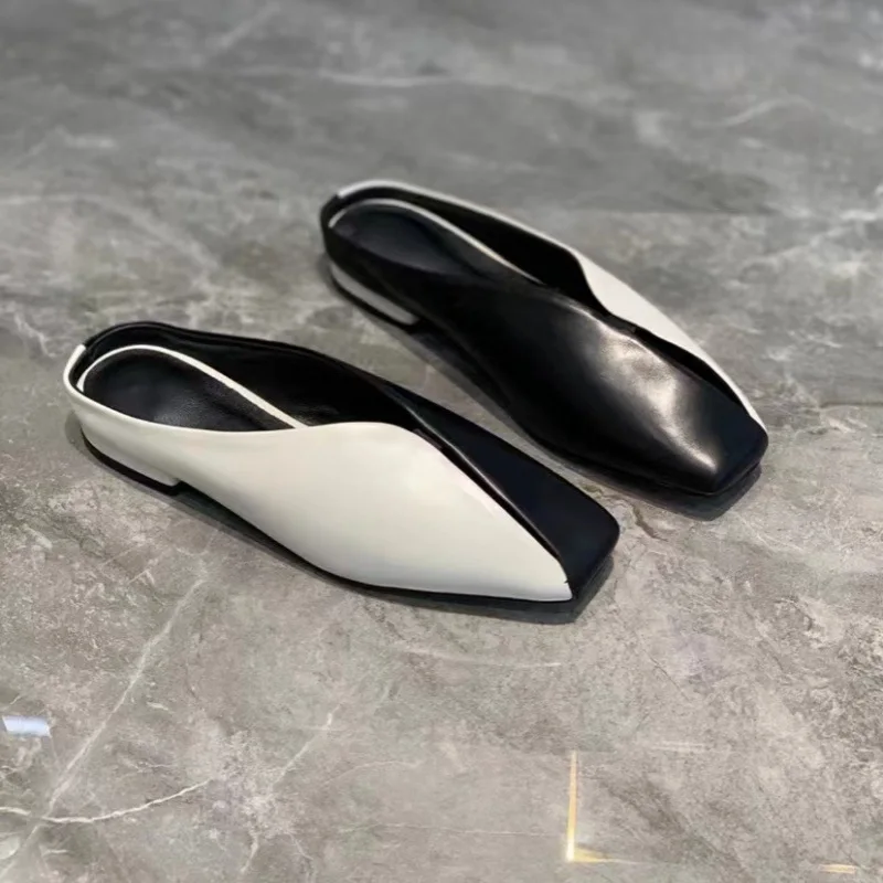 Women's outerwear leather half slippers 2024 Spring/Summer New Fashion Baotou Flat Shoes Versatile Casual Muller Shoes