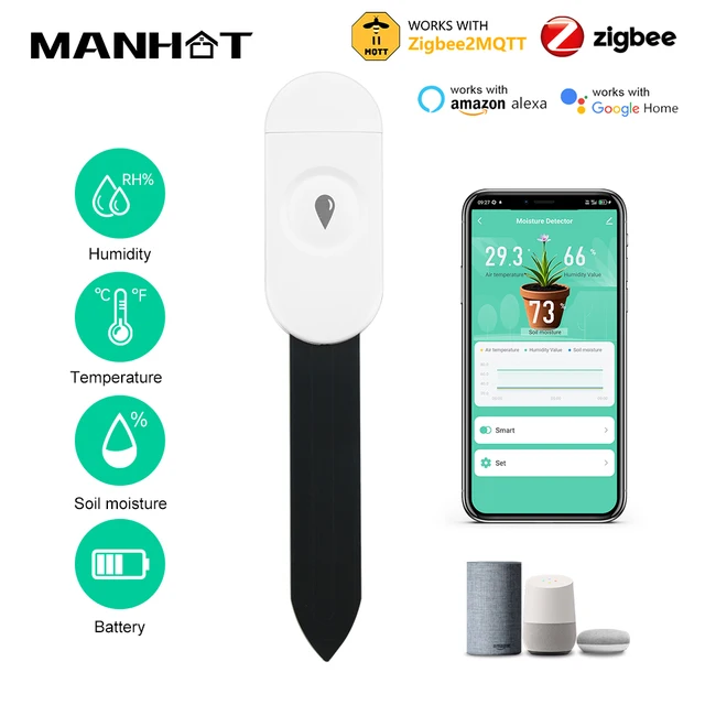 Zigbee2MQTT Zigbee3.0 Temperature Humidity Moisture Detector Smart Soil Tester Moisture Sensor Phone APP RealTime Monitor 1