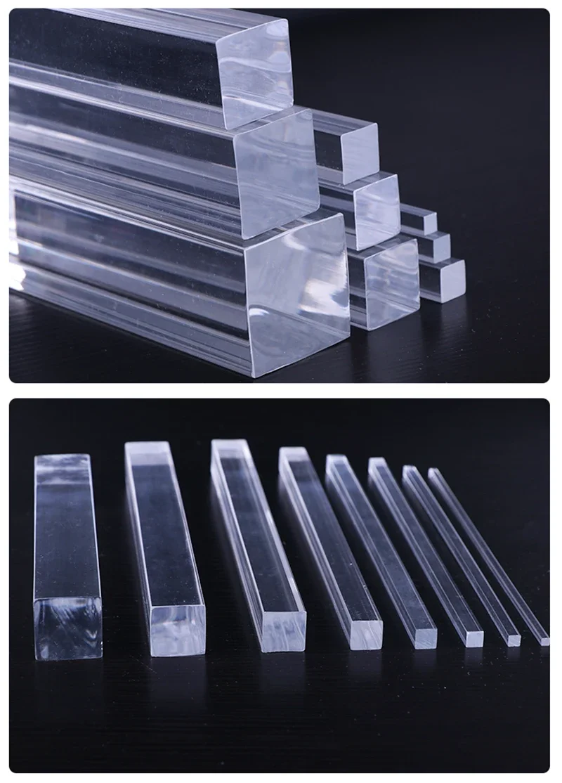 Square Organics Glass Rod Transparent Acrylic Stick Solid Pin Industry PMMA Plexiglass Bar DIY Tools Rod Jewelry Holder Stand