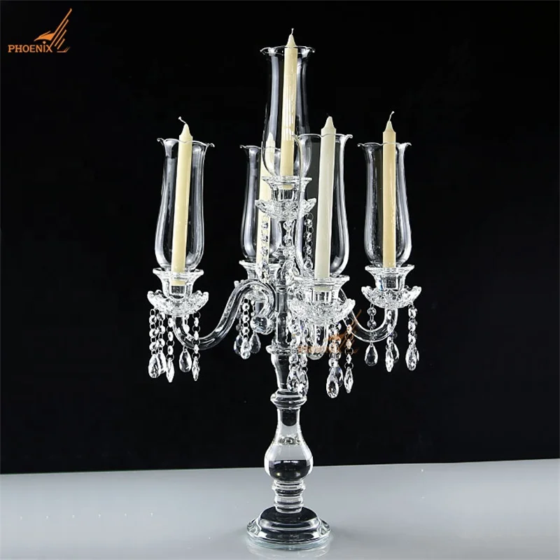 Candelabri da tavolo in cristallo antivento, centrotavola per matrimonio,  portacandele a 5 bracci con coperchio in vetro, decorazione per cena a lume  di candela - AliExpress