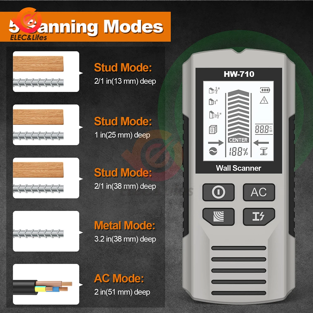 Wall Stud Finder Sensor Metal Detector AC Live Wires Detection