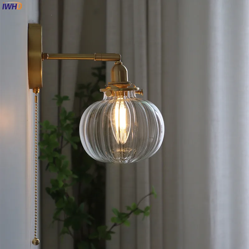 IWHD Pull Chain Nordic Modern Wall Lamp Sconce Beside Bedroom Bathroom Mirror Stair Light Glass Ball Wandlamp Luminaira Lighting led wall lamp wall sconces light wall lamp