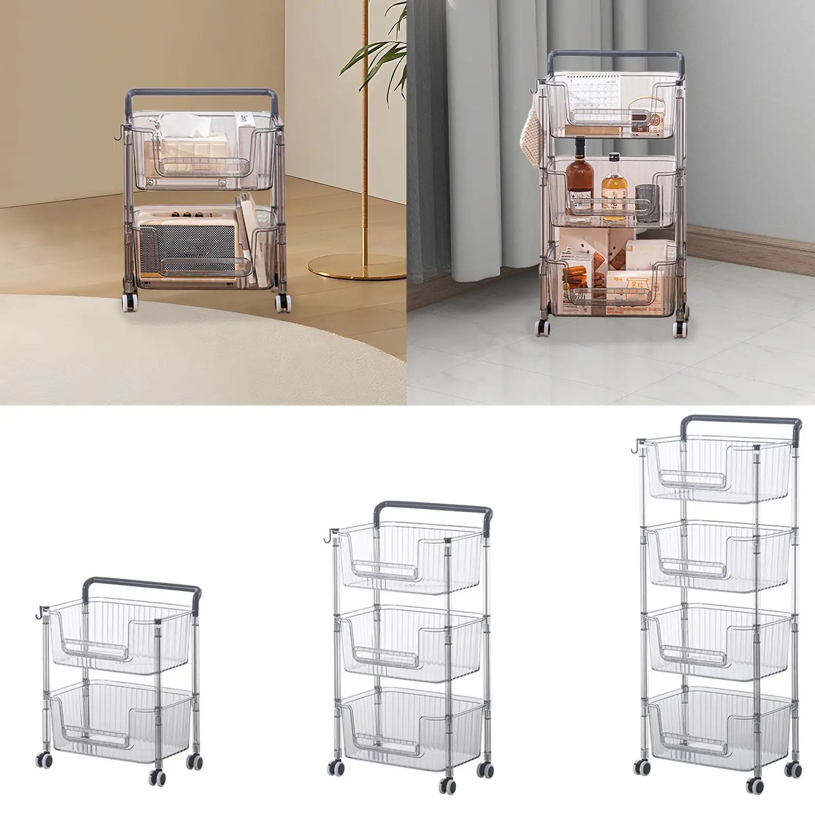 Storage Rolling Cart Storage Rack Portable Rolling Utility Cart Trolley Rack for Bathroom Dining Room Laundry Books