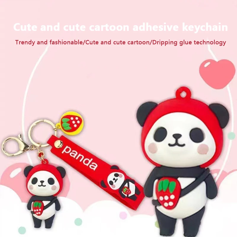 

Women Men Bag Charm Car Key Holder Accessories Couple Gift Cute Cartoon Panda Keychain Silicone Animal Doll Pendant Keyring