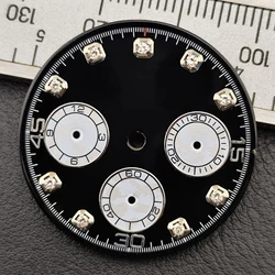 Black 29mm Dial with Green Luminous Accents and Custom Logo - Watch Hands and Accessories (PaleVioletRed)