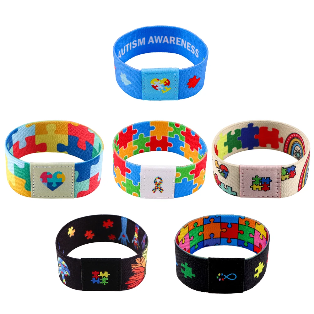 Autism Awareness Puzzle Bracelets on Hand Bangle Wrap Stretch Wristband Bracelet for Women Men Bangles Fashion Accessories