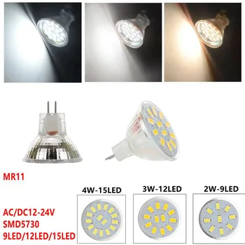 소형 미니 MR11 LED 전구 램프, 5730 LED 스포트라이트, 할로겐 전구 교체, 따뜻한 흰색 3000k, 흰색 6000k, 6500k, 3w, 4w, 10 개, 12v, 24v
