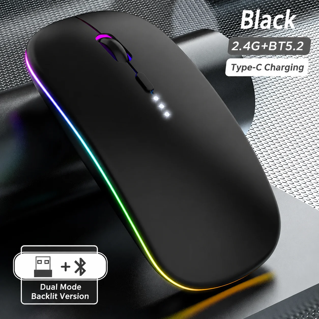 Ergonomic Wireless Bluetooth Mouse with USB Receiver