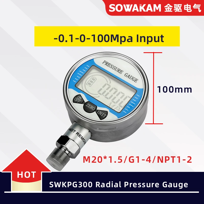 

0-100Mpa Pressure Gauge 100mm Digital Pressure Manometer Gauge LCD Display mpa bar psi kgf/cm2 Air Oil Liquid