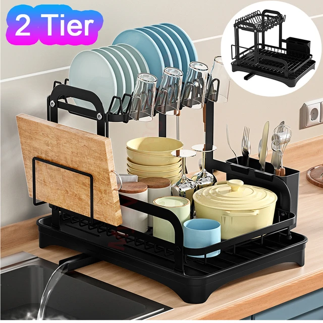 Expandable Dish Drying Rack 2 Tier Large Drying Rack For Kitchen