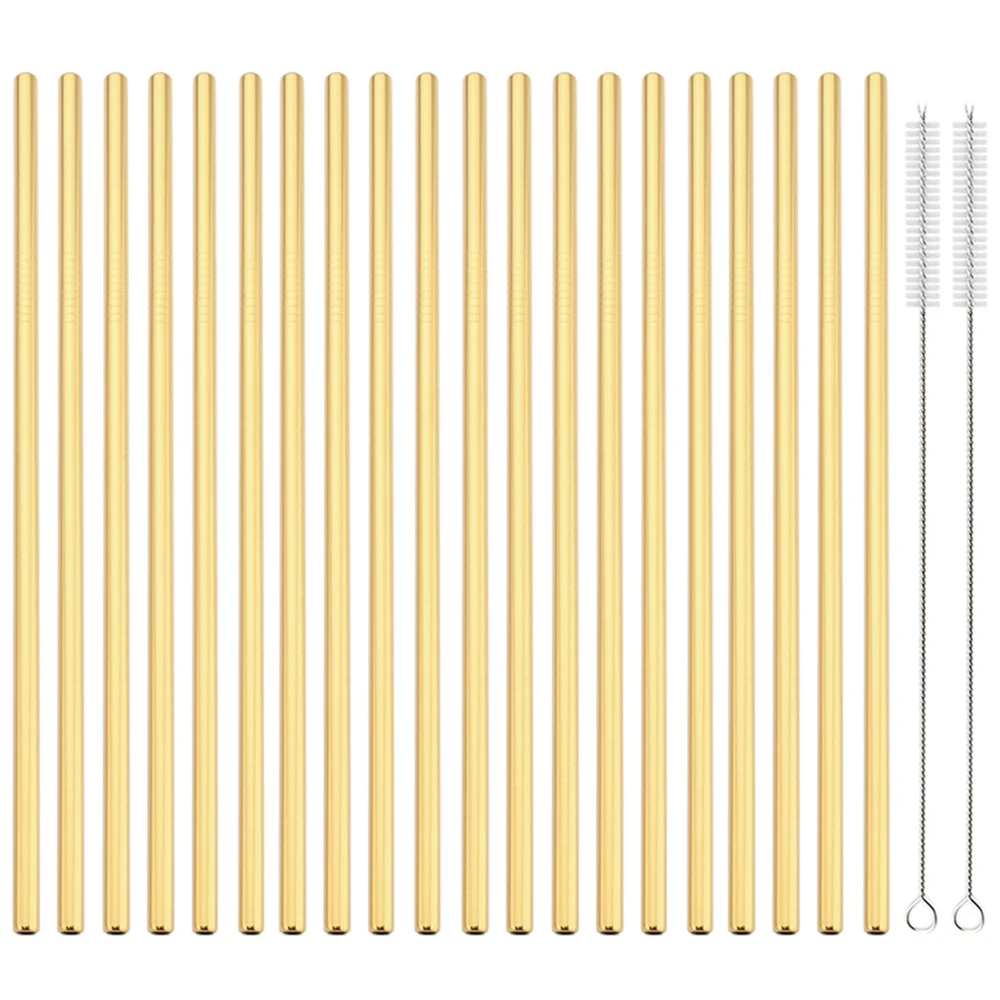 Eco-Friendly Reusable Stainless Steel Drinking Straw Set - 20-Piece High-Quality Metal Straws
