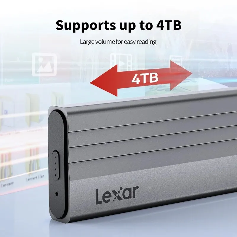 External Hard Drive Case Lexar Hard Drive Enclosure E300 M.2 NVMe Type-C All Aluminium Solid State Mobile Hard Drive Case High Speed 10Gbps Transport