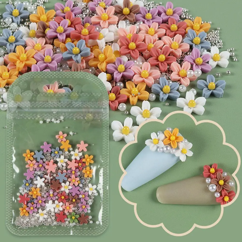 

40pcs/bag Acrylic Flower Nail Art Decoration Mixed Size White Rhinestones Silver Gem Manicure Makeup Tool For DIY Nail Design