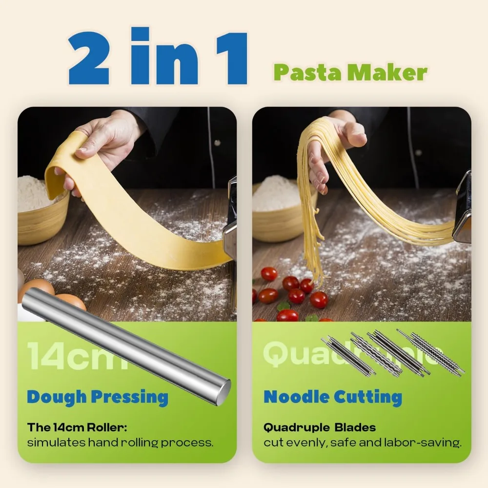 Electric Pasta Maker Automatic Noodle Machine Fresh Pasta Dough Roller Stainless Steel(4 Blades for 2.5mm,4mm&9mm Flat Noodle) 3
