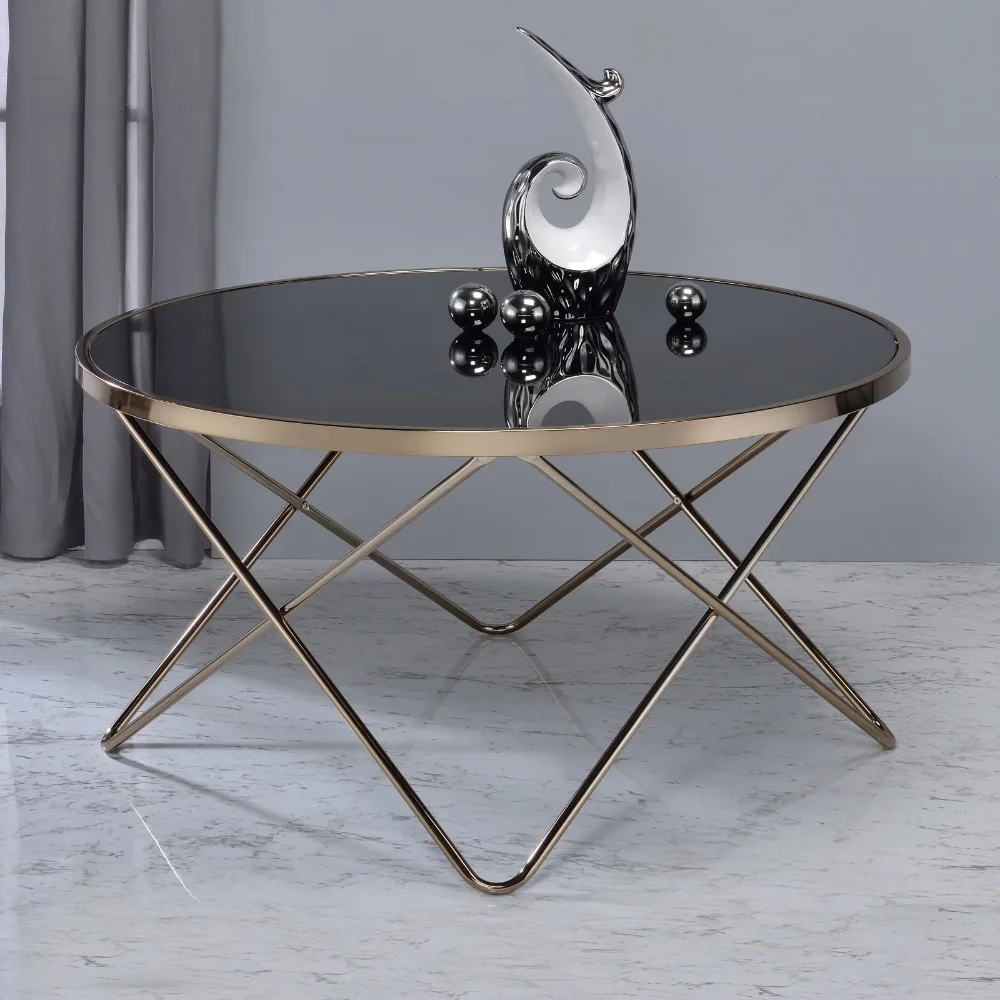 

Alluring Coffee Table, Black Glass and Gold