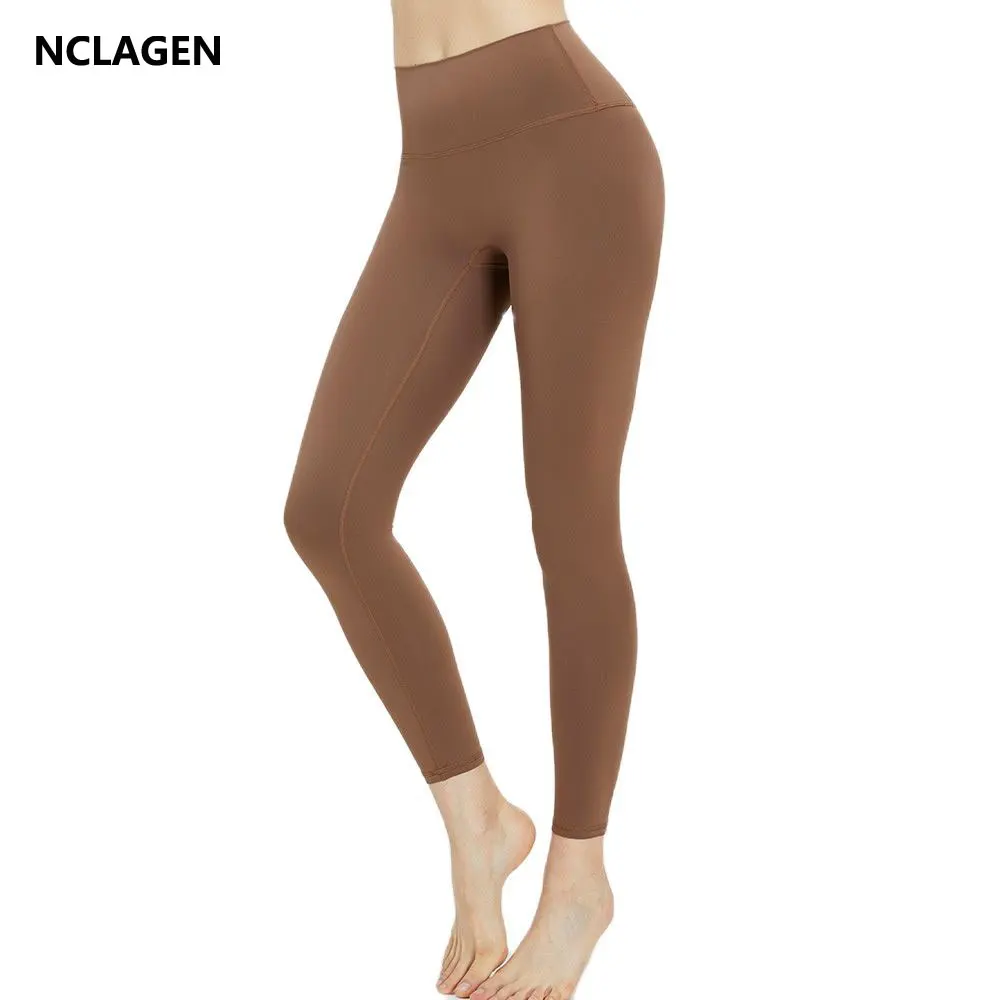 

NCLAGEN Fitness Pants Female High Waist Naked Feel NO Front Seam Sports Leggings Peach Hip Lifting Buttery-Soft Comfy GYM Tights