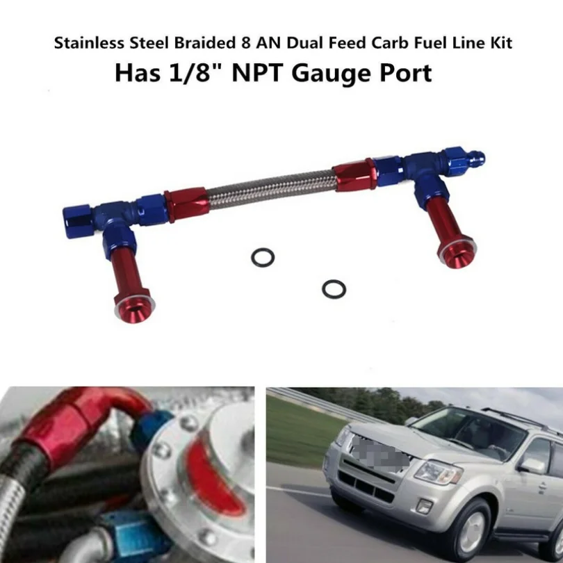 

1PC Stainless Steel Braided 8 AN Dual Feed Carb Fuel Line Kit for 4150 Carburetor