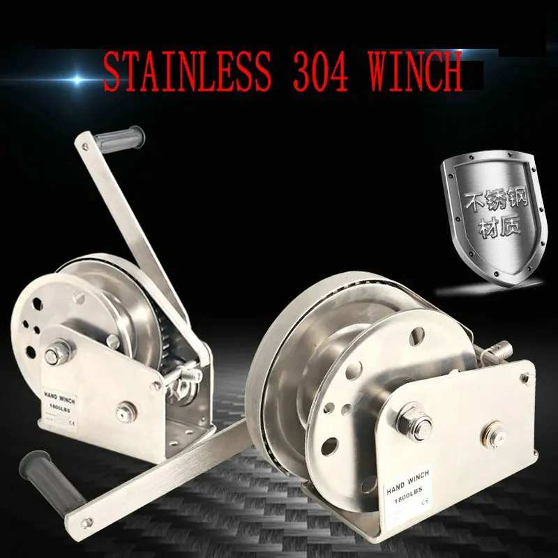 304 Stainless Material 800-2600LBS Boat Truck Self Locking Wire Rope Cable Ratcheting Manual Hand Winch, manual winch