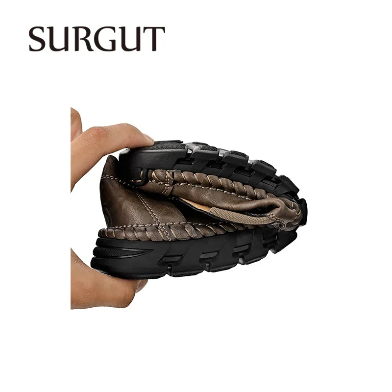 SURGUT Luxury Brand Men Casual Shoes Men Leather Handmade Breathable Slip On Moccasins Flat Classic Driving Shoes Walk Shose 5