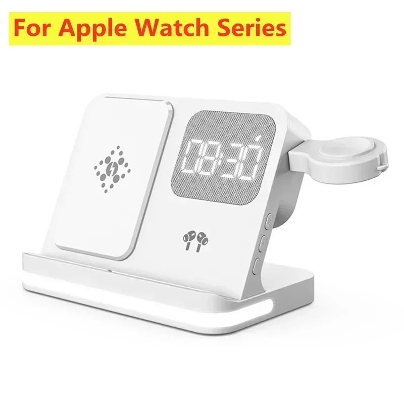 Cargador inalámbrico para reloj de teléfono con alarma de reloj con luz LED para iPhone 16/15/14/13/12 Apple Watch 2-10 SE Airpods Pro carga rápida