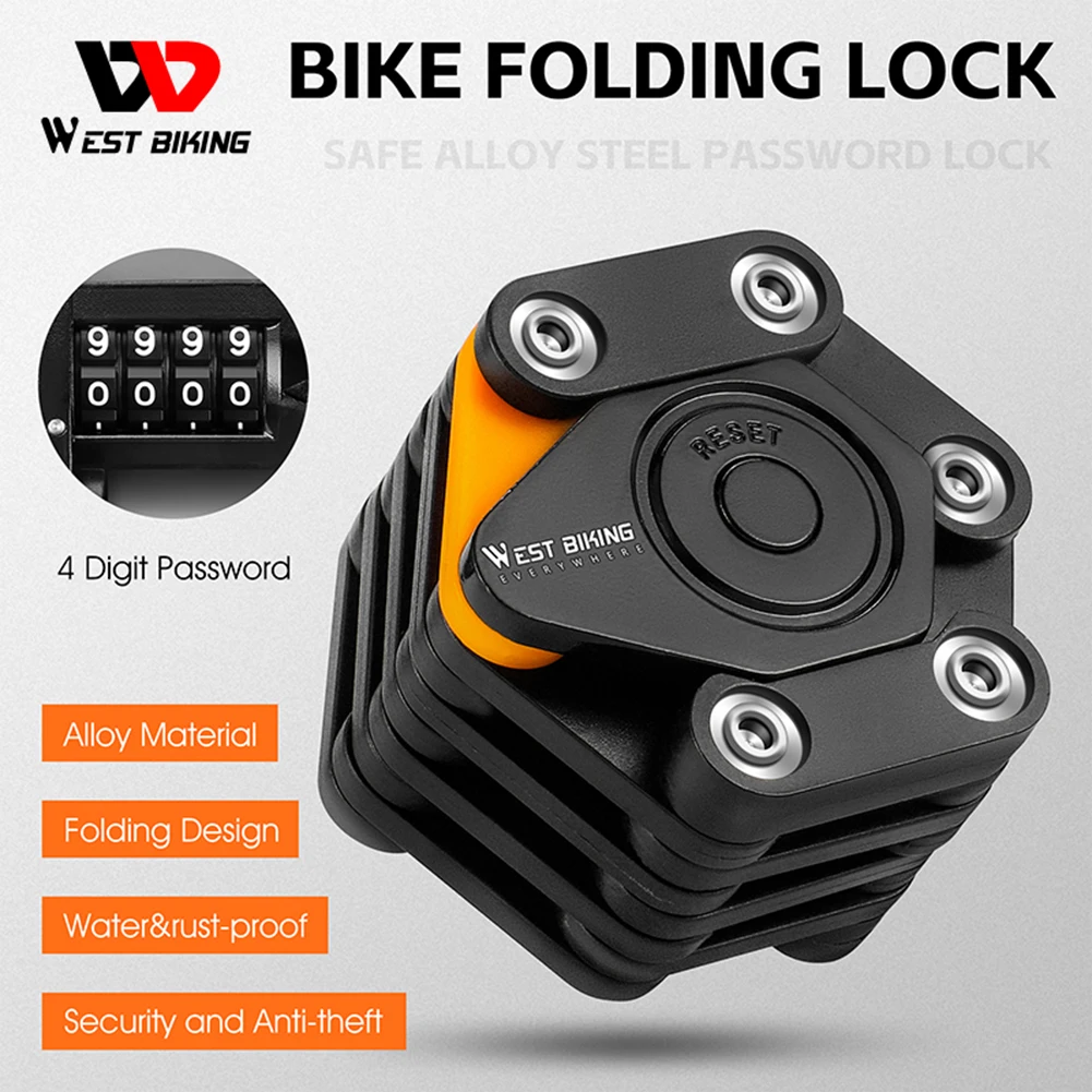 WEST BIKING 암호 자전거 잠금 장치, 접이식 함부르크 잠금 장치, 키 포함, 자전거 체인 잠금 장치, 도난 방지 자전거 잠금 장치, 마운트 브래킷