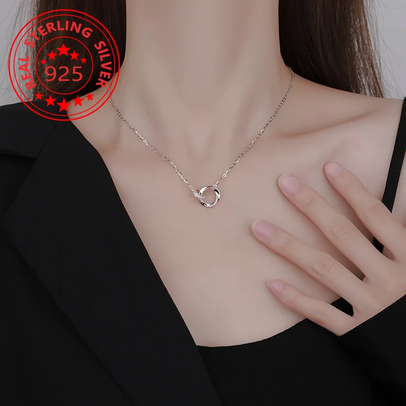 

Женское колье из серебра 925 пробы, с подвеской в виде двух колец