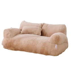 Cozy Plush Luxury Pet Bed Sofa - Winter Warm Nest - 55x38x18cm (Kaki)