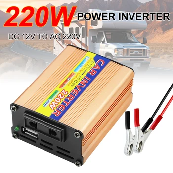 Inverter di Potenza 220W con Conversione USB, Clip per Batteria, Inverter Portatile per Auto da DC 12V a AC 220V, Trasformatore di Tensione USB