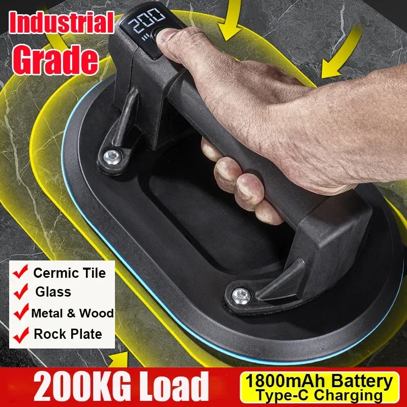 200kg Load Industrial Grade Electric Vacuum Suction Cup Heavy Lifter Granite Glass Tile Suckers Lifting Tool 1800mah Battery