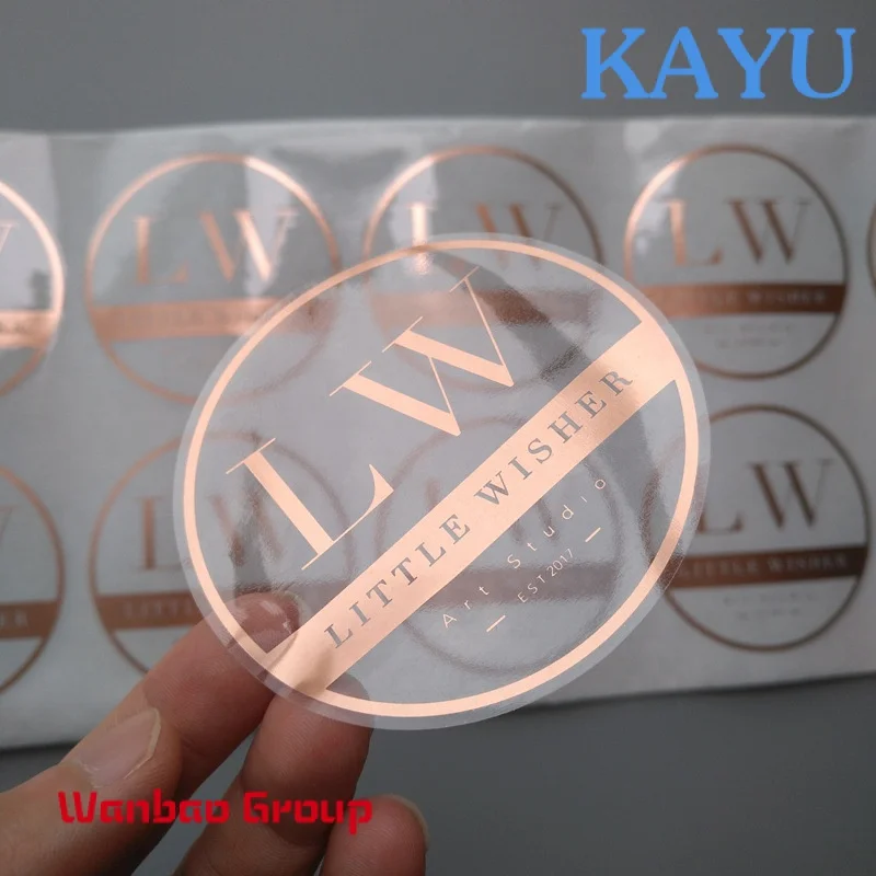 Custom  Custom Rose gold foil sticker Gold stamping sticker waterproof logo label adhesive sticker clear pvc 500pcs roll french thank you sticker handmade christmas stationery decoration sticker gold foil paper sealing label sticker