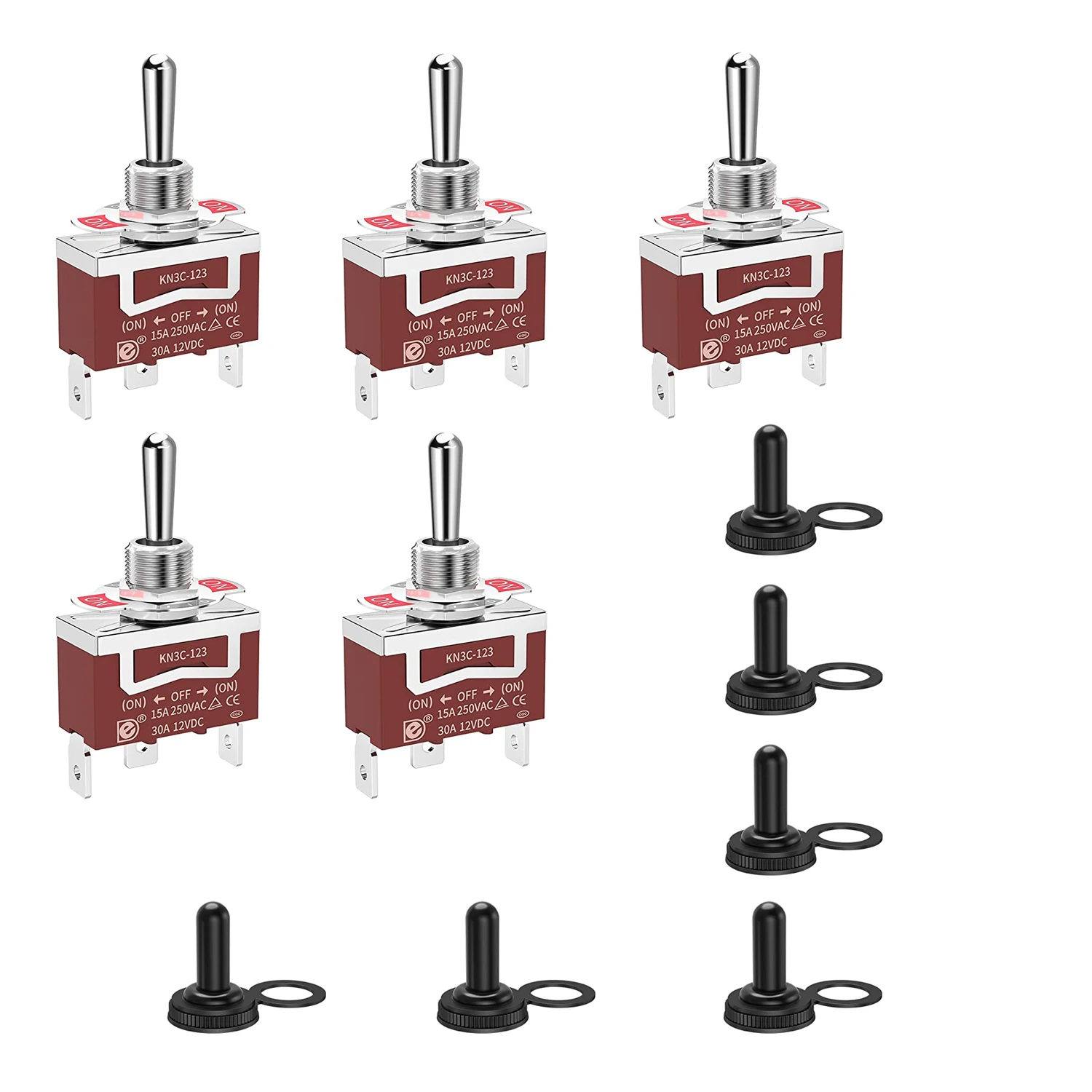 5Pcs Interruttore A Levetta Momentaneo 12Vdc 30A 250Vac 15A 3 Pin (On)-Off-(On) Heavy Duty Con Tappo Di Copertura Impermeabile Per Auto Marine Boat