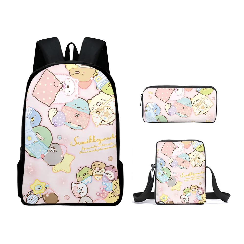 Popular Youthful Anime Sumikkogurashi 3D Print 3pcs/Set Student Travel bags Laptop Daypack Backpack Shoulder Bag Pencil Case