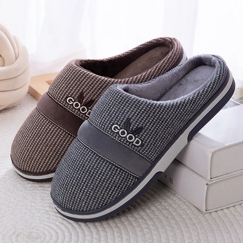 

H127 Manufacturer wholesale home household cotton slippers men's winter new indoor non-slip thick-soled warm wool slippers