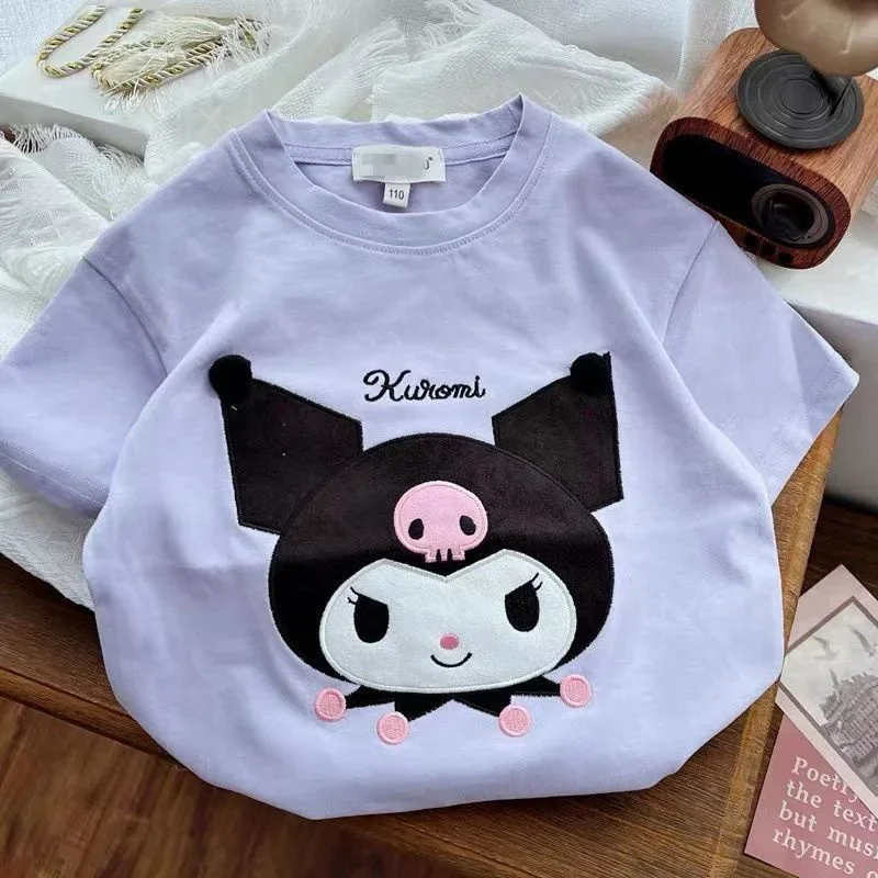 

Sanrio Kuromi Girls T-shirt Cartoon Melody Cinnamoroll Children's Short Sleeve Anime Cartoon Summer Childrens Casual Clothing