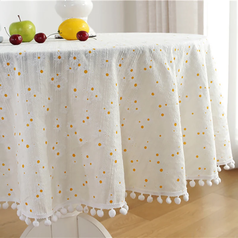 Cotton Table Cloth Round Tablecloth with Tassel Dust-Proof Floret Circular Table Cover for Kitchen Dinning Room Tabletop Decor table cloth