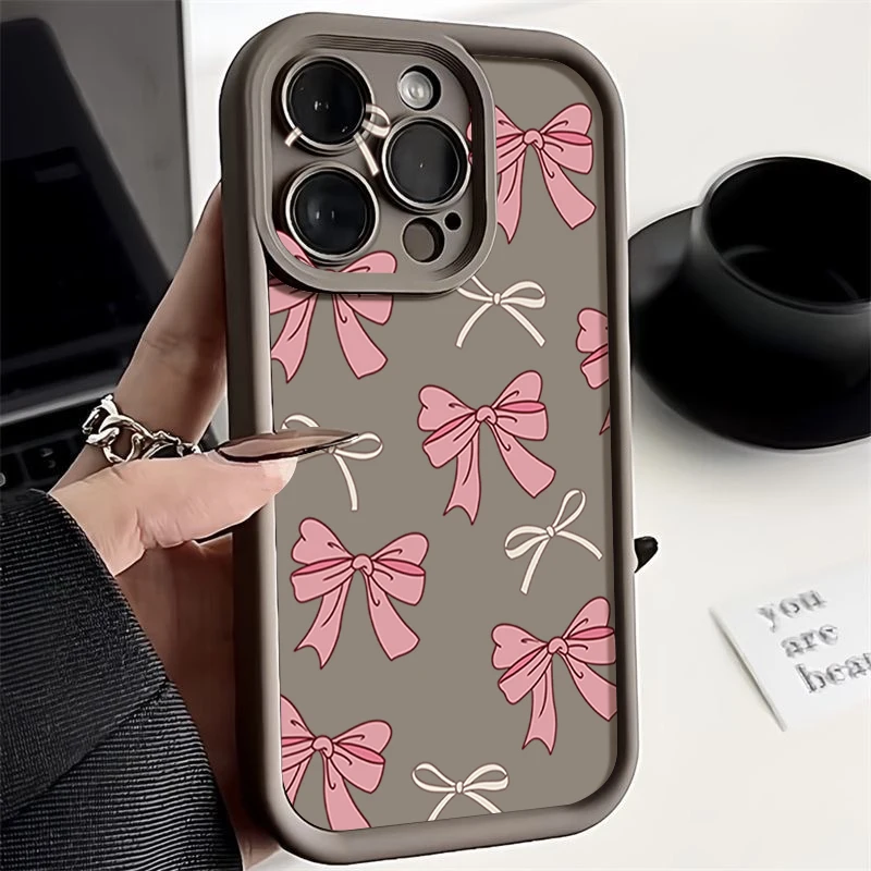 Chic Pink Bow Print Soft TPU Silicone Phone Case Cover