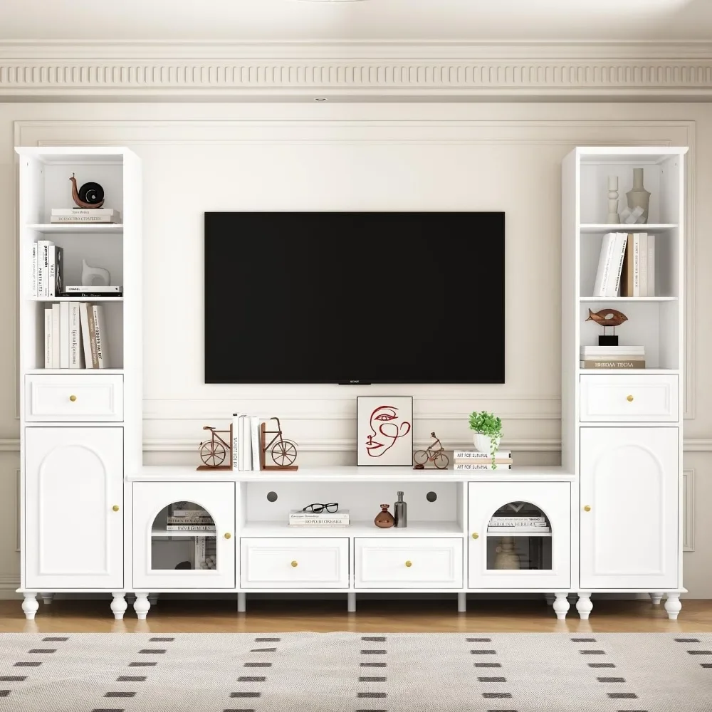 Entertainment Center Wall Unit with Bookshelves for TVs , Stable & Durable Multifunctional TV Stand Media Console Table 4