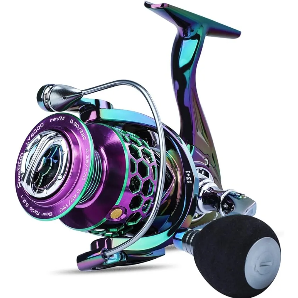 

Colorful Fishing Reel 13 +1 BB Light Weight Ultra Smooth Powerful Spinning Reels, with CNC Line Management Graphite Frame