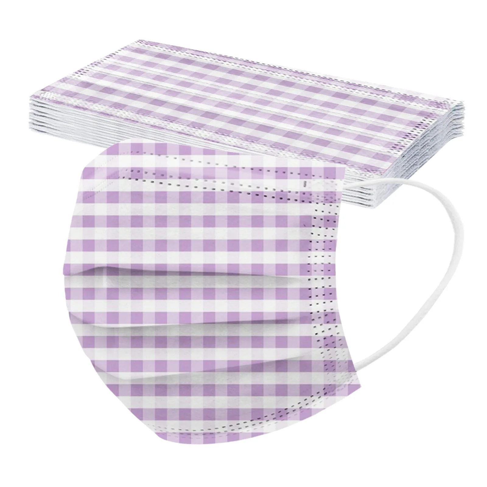 50PCS Adult Lattice Printing Ddust-Proof 3-Layer Disposable Protective Mask Outdoor Dust-Proof Face Protective Mask Disposable