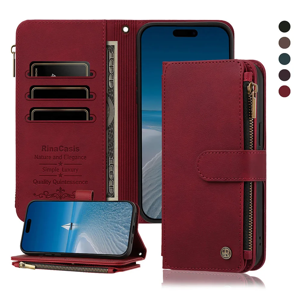 Zipper Pocket Leather Wallet Cover with Card Holder