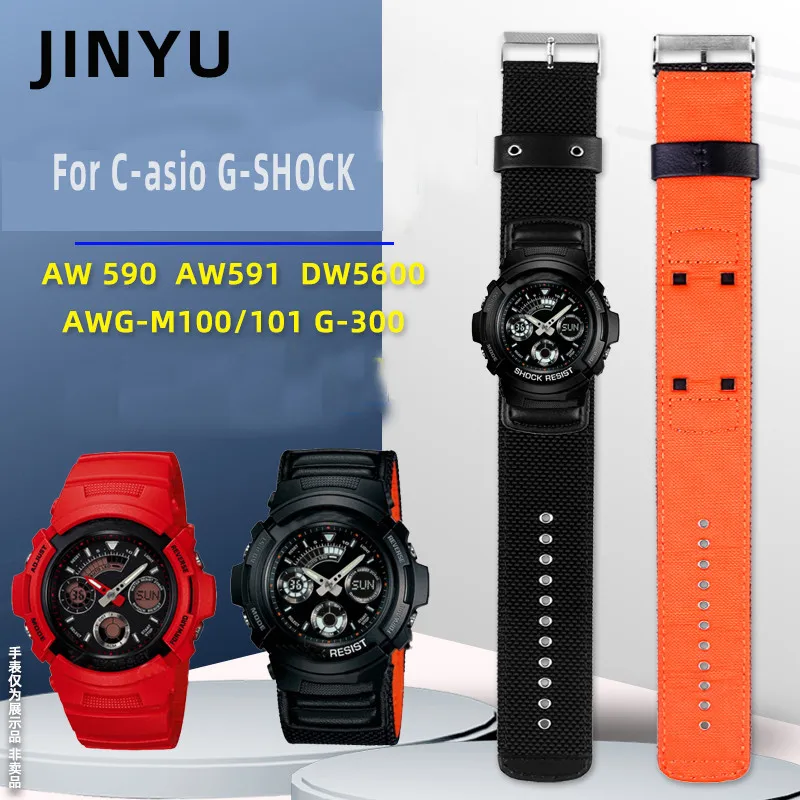 Cinturino Per Orologio In Pelle Di Nylon Per Casio Aw-591Ms Aw-590 Awg-M100/101G-300 Dw5600 Gw-5000 5035 Gw-M5610 Cinturino Da Polso 16Mm
