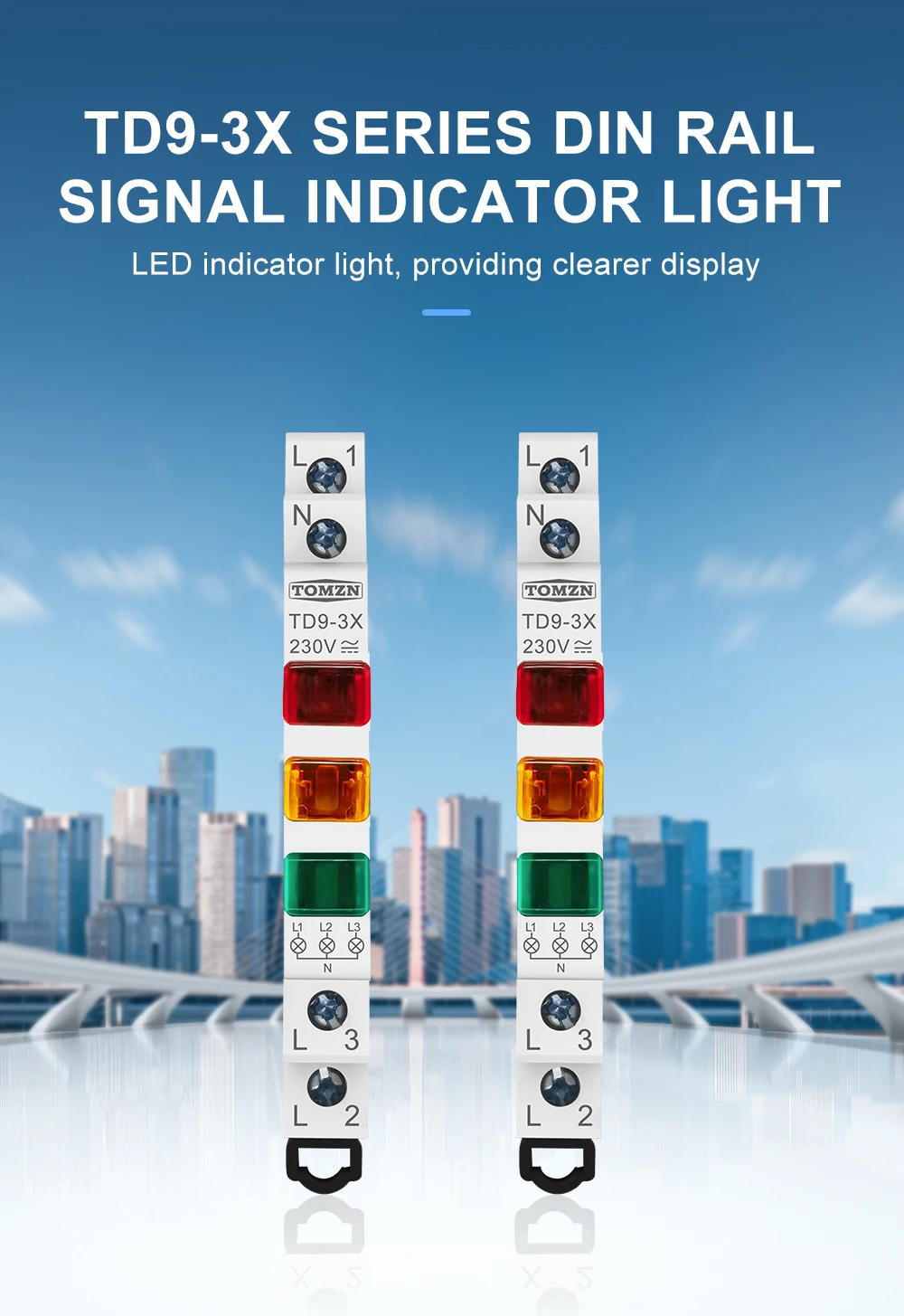 TD9-3X led light 230V AC/DC 9mm Red Yellow Green Three Phase Signal warning ligh