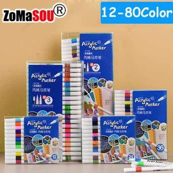 Stylo marqueur de peinture acrylique 12-60 couleurs supérieures, Graffiti pour carte, tasse en pierre céramique, verre, tissu, vêtements, chaussures, bois, œuf de pâques, Manga