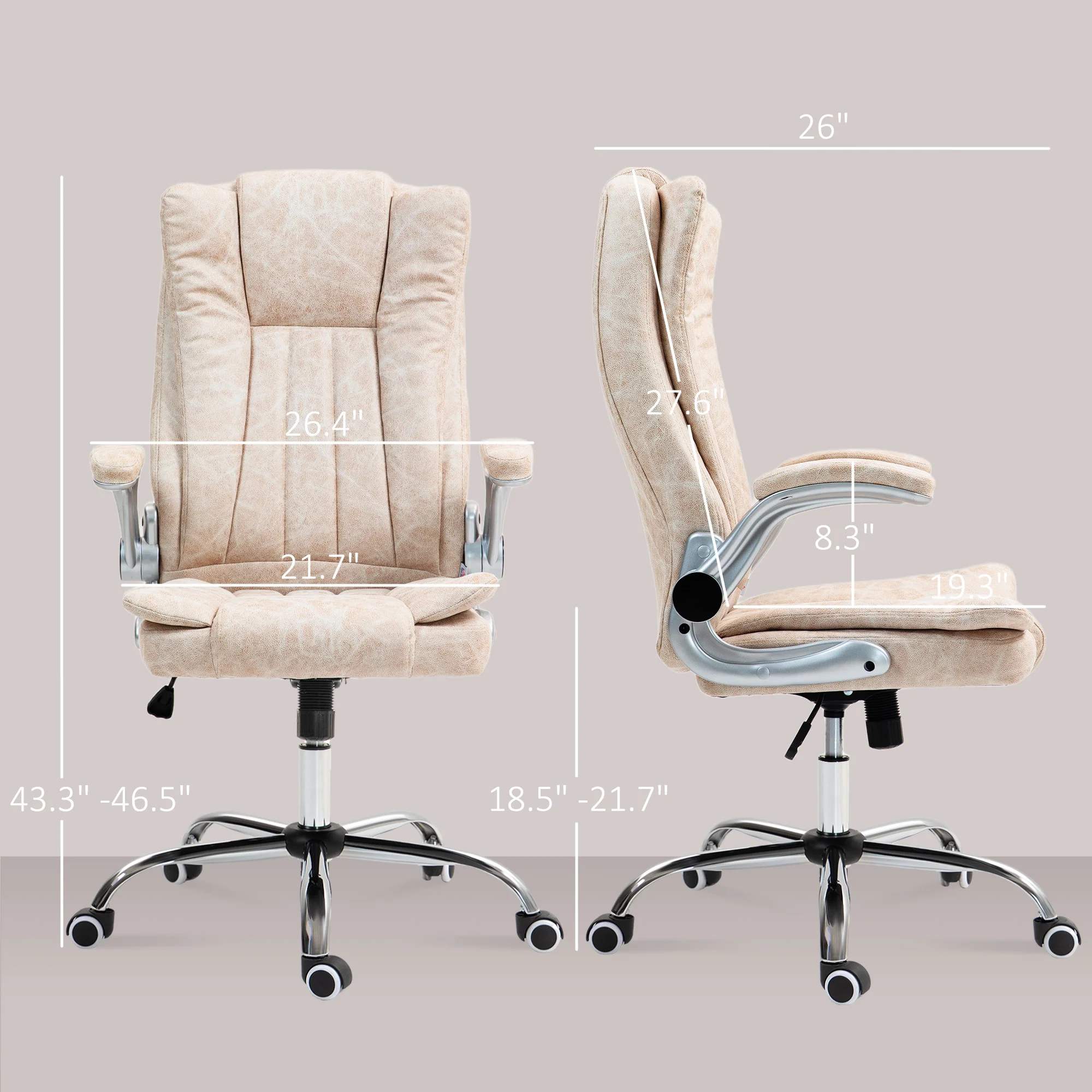 Homcom High Back Office Chair with Flip-Up Arms and Tilt Function, White 3