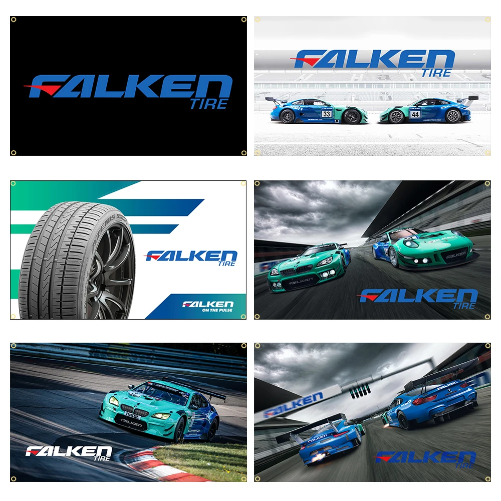 

Флаг из шин Falkens 90x150 см, шины для гоночных автомобилей, баннер, украшение, гобелен, флаг