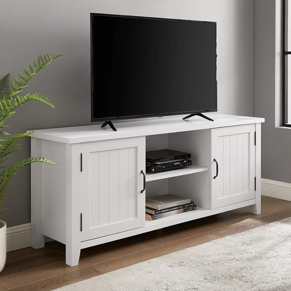 

Walker Edison Buren Classic Grooved Door TV Stand for TVs up to 65 Inches, 58 Inch, Solid White