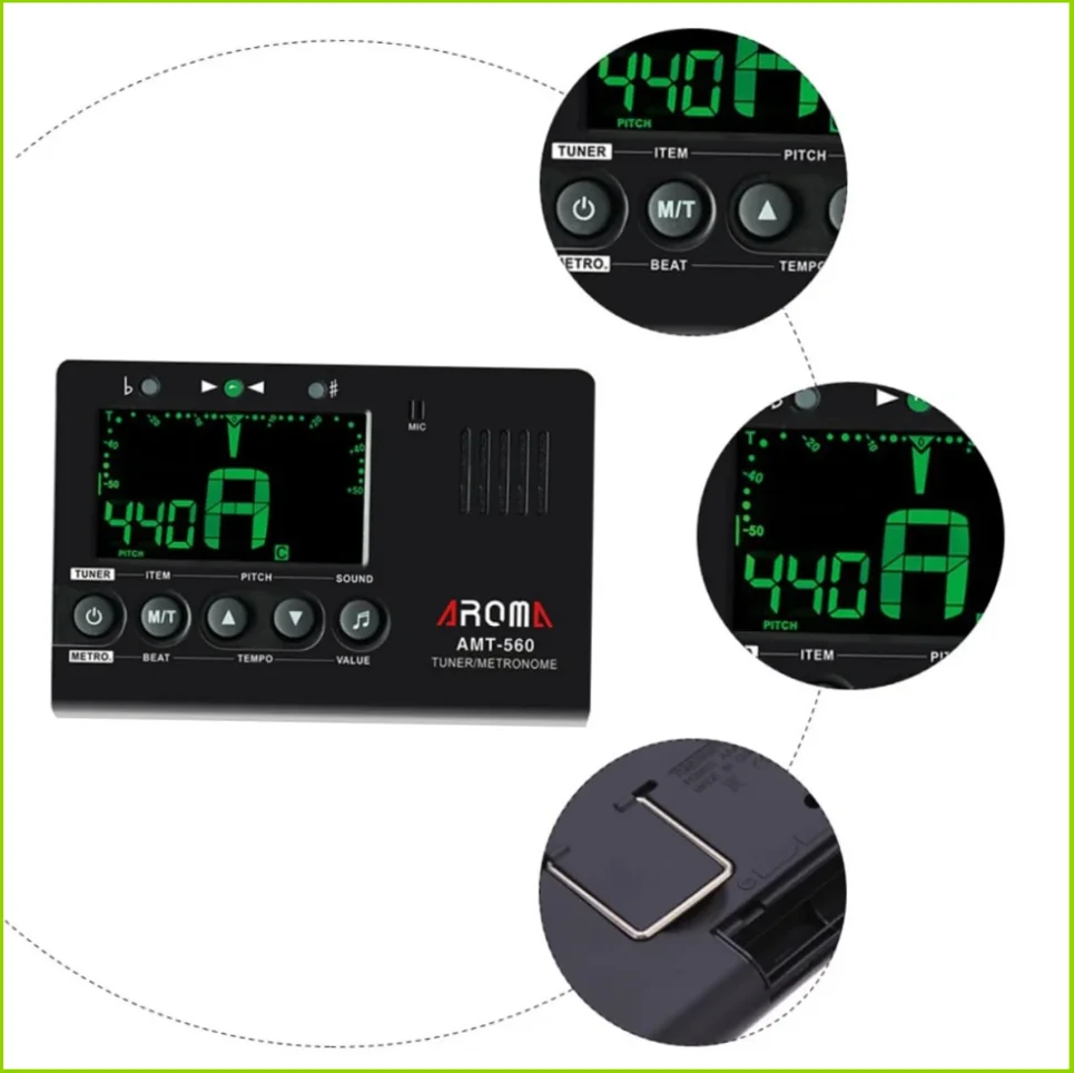 Aroma 3-in-1 Electric Guitar Metronome & Tuner with Built-in Mic and Pickup Cable