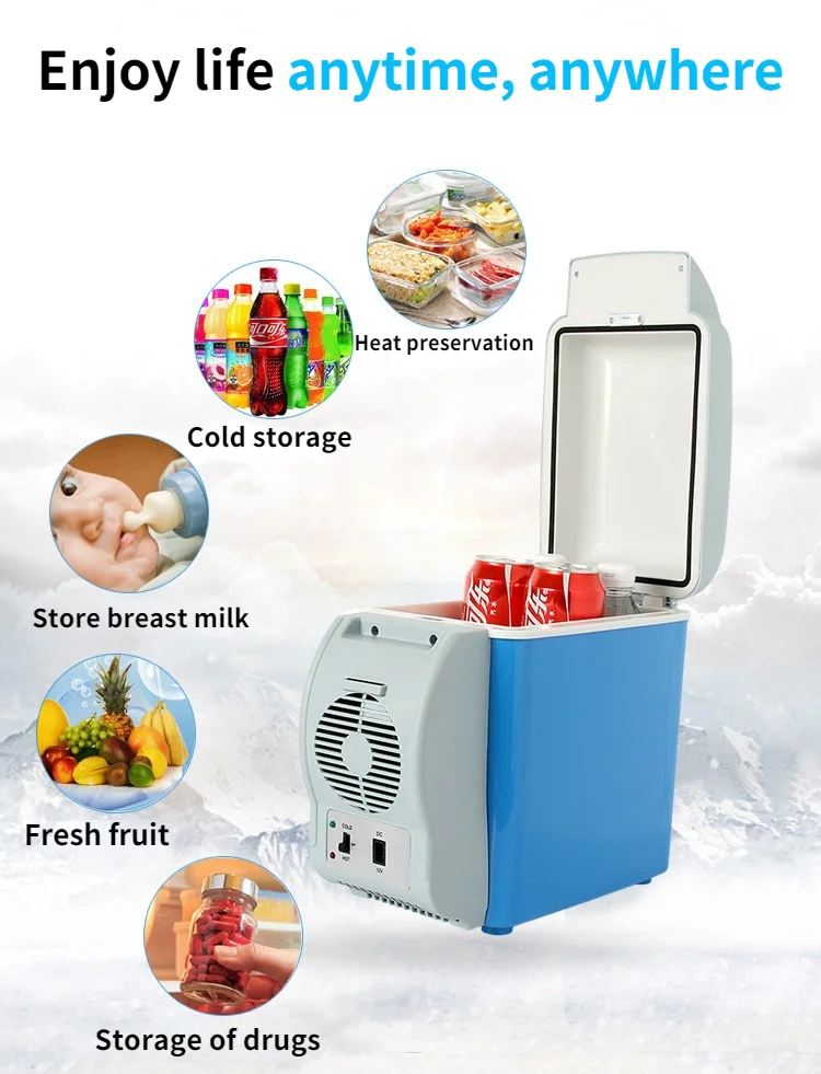 Details of 7.5l Car Refrigerator 12v Blue Multi-Functional Portable Mini Fridge Travel Outdoor Rv Camper Cooler Minifridge Caravan Freezer