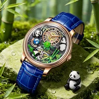 Montres PINDU à cadran panda tridimensionnel pour hommes, montres mécaniques entièrement automatiques de luxe haut de gamme, transparentes et ajourées 3